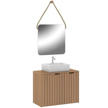 Imagem de Conj Banheiro Gabinete 60cm Com Cuba E Espelho Nogal Amêndoa