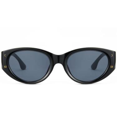 Imagem de Cyxus Óculos de sol com proteção UV 2024 moderno estilo vintage armação oval 99% UVA UVB para homens e mulheres 1158, 1158- Armação preta - Lente cinza, Medium