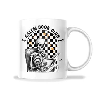 Imagem de Caneca Salem Book Club - Caneca de presente de esqueleto assustador para leitores amantes de livros - Caneca de 325 ml Ótimo presente para férias, aniversário, Natal - Caneca de sublimação de tinta