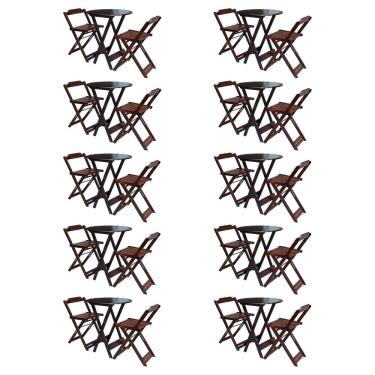 Imagem de Kit 10 Jogos de Mesa Bistrô de Madeira com 2 Cadeiras Dobravel Ideal para Bar e Restaur...
