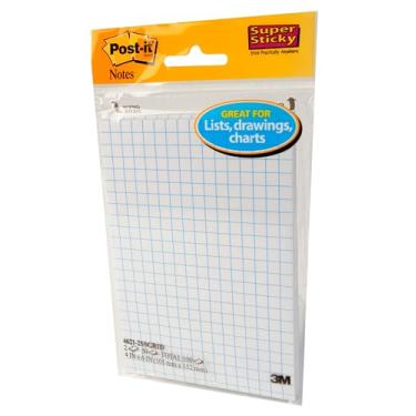 Imagem de Post-it Notas super adesivas, 10 cm x 15 cm, 2 blocos, 2X The Sticking Power, branco com linhas de grade azul, reciclável (4621-2SSGRID)