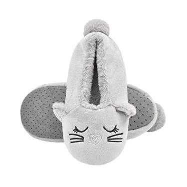 Imagem de DICUIRD Pantufas femininas de cano baixo, confortáveis e quentes, antiderrapantes para quarto, Orelha de gato cinza, 5-7.5