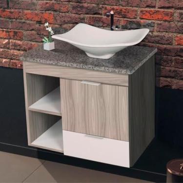 Imagem de Gabinete Toucador Para Banheiro Ocre Tampo Em Granito 64cm Maple/Branco