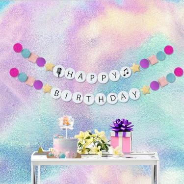 Imagem de Fãs de música, decorações de festa de aniversário, rosa-choque, roxo, azul-petróleo, cantor, amizade, pulseiras, forma de aniversário, decoração de aniversário, banner para decoração de aniversário,