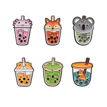 Imagem de Conjunto de 6 peças de broches de chá de leite com pérolas, animais fofos, raposa, preguiça, corgi, sapo, capivara, emblemas para roupas, bolsas, jaquetas, broches, acessórios para mulheres e meninas,