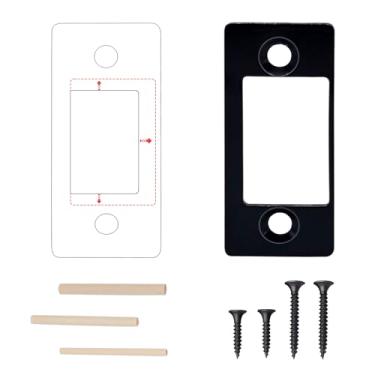 Imagem de Placa traseira de porta com trava de fechadura, furo grande e borda estreita para trava de porta com parafusos e tiras de madeira de reparo, desalinhamento/preso/colado (1, preto)