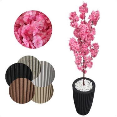 Imagem de Flor Cerejeira Rosa Bebê Japonesa Arranjo Artificial Com Vaso de Decor