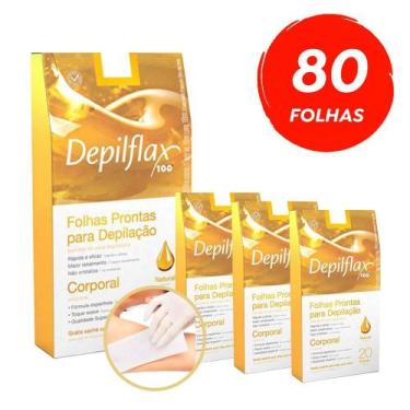 Imagem de Kit 80 Folhas Prontas Depilação Corporal Depilflax Natural 4 Caixas c/