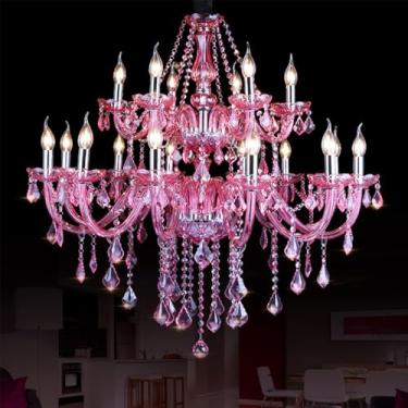 Imagem de OUFULA Luminária pendente de vela de cristal europeia, lustre de luxo para sala de estar, restaurante, quarto, vila, salão de beleza, café, bar (I A 18 lights)