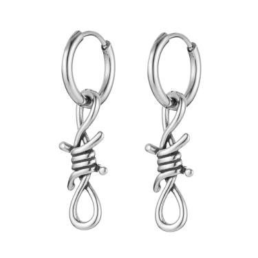 Imagem de HZMAN Brincos punk com pingente de aço inoxidável para bicicleta gótica de arame farpado para mulheres, Aço inoxidável, Sem pedra preciosa