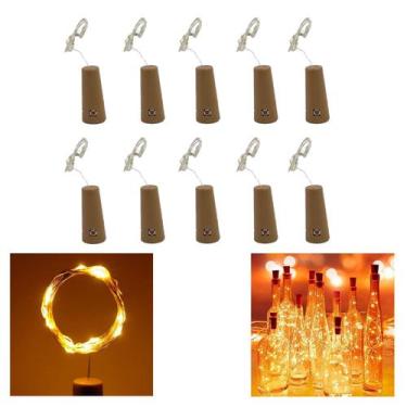 Imagem de Rolha De Led Fio 1m Fada Garrafa 10 leds Branco Quente Amarelo - Wincy