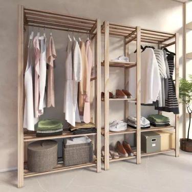 Imagem de Closet Duplo Expositor Design Arara Industrial Pinus Para Roupas - Tec