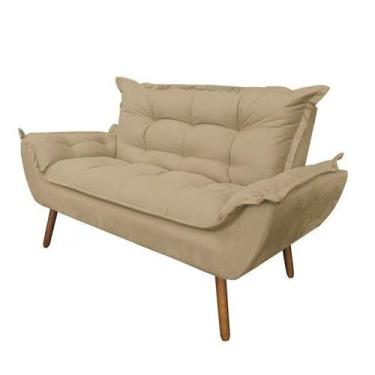 Imagem de Namoradeira Decorativa Opala Sala de Estar Tecido Suede Bege Kimi Deco