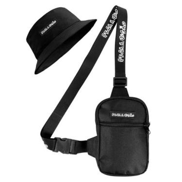 Imagem de Kit Chapeu Bucket Preto + Shoulder Bag Mini Bolsa Lateral Masculina Al