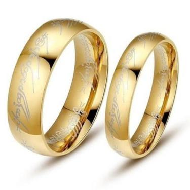 Imagem de Par Alianças Anéis Senhor Dos Anéis Titânio Banhado Ouro 18k - Judith 