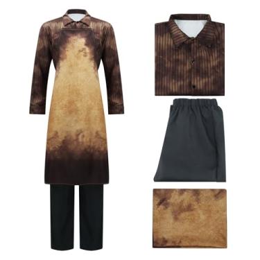 Imagem de Humorjoy Leather Face Killer Costume Bloody Butcher Halloween Cosplay Outfits Apron Shirt Set Adult Horror Killer Uniform S, Brown Suit