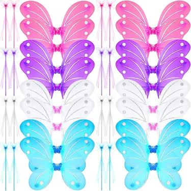 Imagem de 24 Sets Fairy Wings Butterfly Angel Costume Butterfly Wings for Girls Colorful Fairy Wands for Kid Dress up Party Halloween Role Play Princess Accessories, Pink Lake Blue White Purple