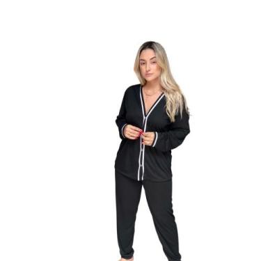 Imagem de Conjunto Pijama Adulto Feminino Aberto Longo Inverno Manga Longa - Ber