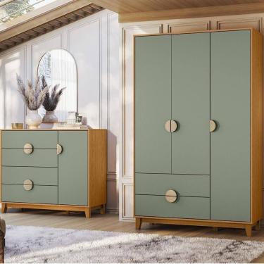 Imagem de Kit Guarda Roupa Ipê Com Comoda Ipê Com Pés Madeira Maciça Cinamomo/salvia