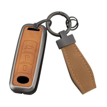 Imagem de HIBEYO Capa de chaveiro compatível com acessórios Trumpchi Capa inteligente de couro e liga de zinco adequada para Trumpchi GAC GS3 GS5 GS6 com chaveiros Gift-A Type Brown