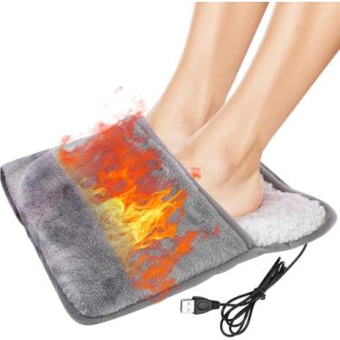 Imagem de Aquecedor de pés aquecido, almofada para os pés de aquecimento quente de inverno USB, almofada elétrica de aquecimento rápido, almofada de pés elétrica de algodão aconchegante, para cama, sob a mesa,