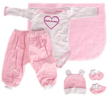 Imagem de Saída De Maternidade Feminina 5 Peças Branco e Rosa - Cegonha Reborn D