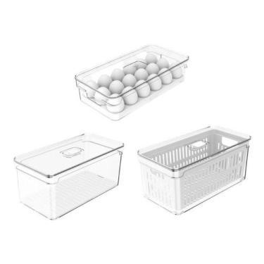 Imagem de Kit 3 Organizadores Geladeira Legumes Porta Ovos Clear Fresh - Ou