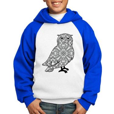 Imagem de Moletom Infantil Coruja Mandala - Foca na Moda, Branco, Azul, 12