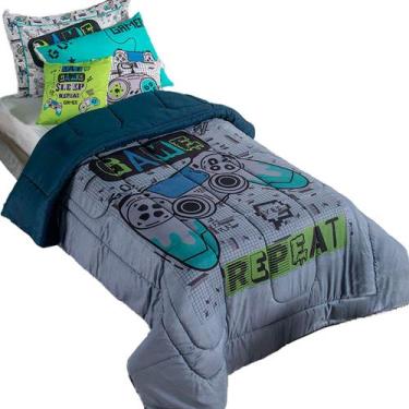 Imagem de Kit Edredom Juvenil Percal 400 Fios Solteiro 5 Peças - MR Enxovais, Ga