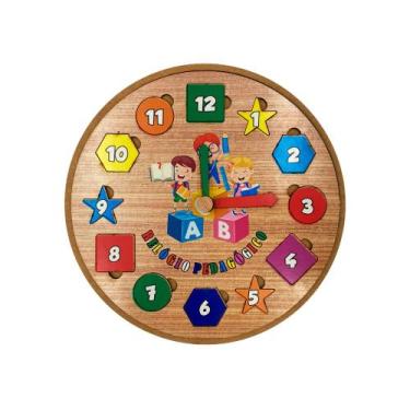 Imagem de Relógio Pedagógico Infantil Didático Educativo 21x21 Mdf Madeira Adesi