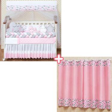 Imagem de Kit Jogo De Berço Nuvem Menina Menino 13 Peças Com Cortina + Almofadas