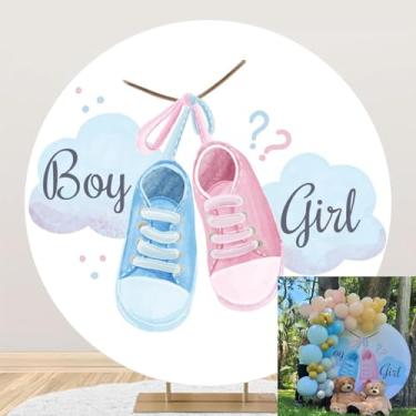 Imagem de Laeacco 2 x 2 metros de fundo redondo revelador de gênero para fotografia menino ou menina azul rosa pano de fundo circular para chá de bebê, festa de bebê, revelação de gênero, foto de fundo,