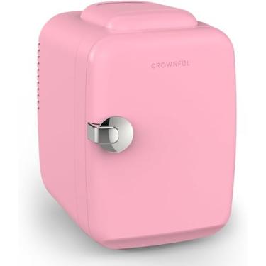 Imagem de CROWNFUL Mini geladeira, 4 litros/6 latas refrigerador portátil e aquecedor pessoal para cuidados com a pele, cosméticos, bebidas, alimentos, ótimo para quarto, escritório, carro, dormitório, listado pela ETL (rosa)