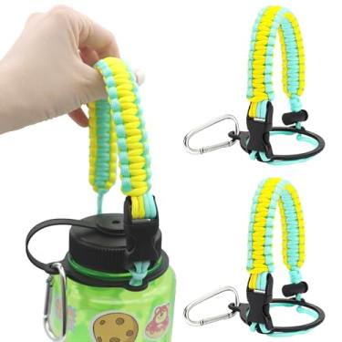 Imagem de LUTQ 2 pacotes de alças para garrafas de nalgene de boca larga de 947 ml - Alça de paracord durável com fivela de segurança de liga de alumínio - Alça compatível com Nalgene - Amarelo sol