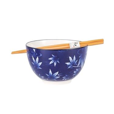Imagem de Hinomaru Collection Tigelas de arroz de macarrão Ramen Udon com pauzinhos de 600 ml 15 cm de diâmetro, conjuntos de tigelas de design japonês, embalagem colorida (folhas de bordo (Momiji))