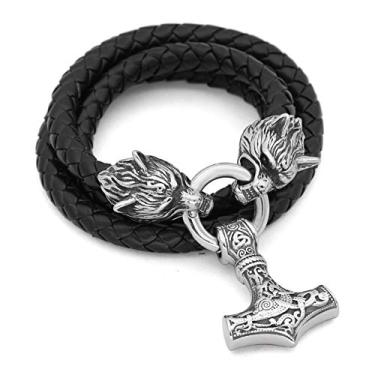 Imagem de GuoShuang — Colar Masculino com Pingente de Amuleto de Aço Inoxidável Nórdico Viking com Martelo Thor Mjolnir Prata