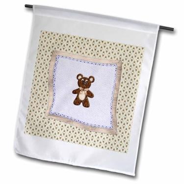 Imagem de 3dRose fl_192554_1 Urso de pelúcia com laço em design de flor, roxo, marrom, bandeira de jardim bronze, 30 x 45 cm