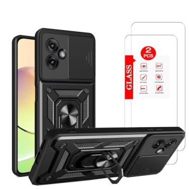 Imagem de Capa para Motorola Moto G55 5G com [pacote com 2] protetor de tela de vidro temperado, armadura protetora resistente para Moto G55, lente protege a capa de telefone com suporte magnético preta