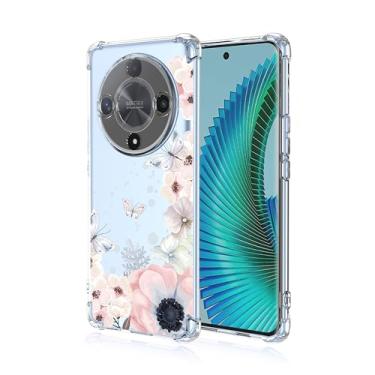 Imagem de RRXSYXL Capa para Honor X9B, Honor Magic 6 Lite com estampa floral transparente, capa macia à prova de choque para Honor X9B, Honor Magic 6 Lite, borboletas de flores rosa, X9B