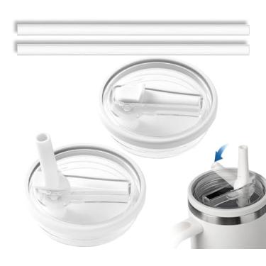 Imagem de Pacote com 2 tampas de copo de substituição de 1,134 g compatível com Stanley Quencher, tampas de copo resistentes a respingos à prova de vazamento, capa reutilizável para copo Stanley (branca)