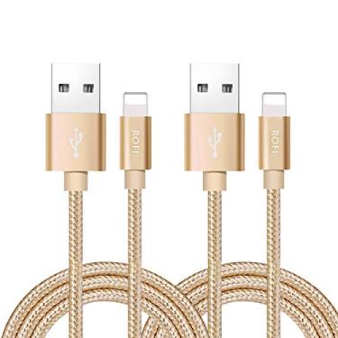 Imagem de Cabo de telefone compatível com RoFI, [2pacote] Cabo USB de carregamento rápido trançado de nylon para telefone X 8 Plus 7 7 Plus 6s 6s Plus 6 Plus 5 5S 5C SE Pad Air Mini e mais, 6 Feet, 2 Pack Gold