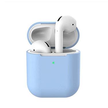 Imagem de Capa de fone de ouvido para AirPods 2, capa de silicone, sem fio, Bluetooth, fone de ouvido, airpods de proteção para AirPod (azul claro)
