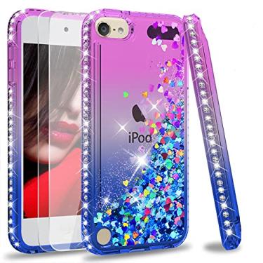 Imagem de LeYi Pacote com 2 protetores de tela de vidro temperado para iPod 7ª/6ª/5ª geração, capa de celular transparente com glitter (roxo/azul)