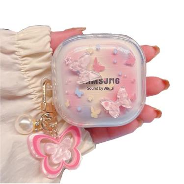 Imagem de QYFZXLV Capa para Galaxy Buds FE/2 Pro/Pro/Live/Bud 2, capa completa para fones de ouvido de borboleta de flor transparente, acessório de fones de ouvido para meninos e meninas (B)