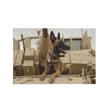 Imagem de Quadro Decorativo Canvas Pastor Alemão Soldado Tanque Guerra - Deliqua
