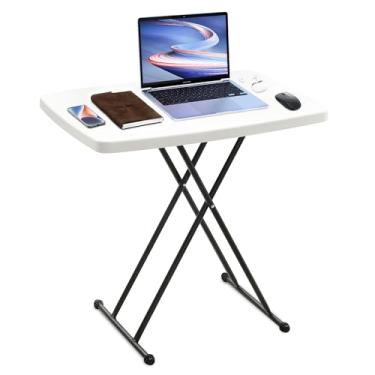 Imagem de Bblife Bandeja dobrável branca de plástico, mesa utilitária resistente, 76 cm C x 49 cm L com altura de ajuste de 19 a 73 cm, mesa portátil para acampamento, baralho, artesanato em casa e piquenique