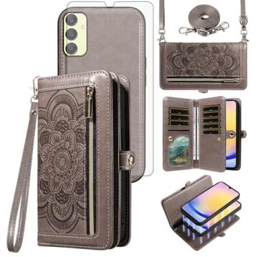 Imagem de Asuwish Capa de telefone para Samsung Galaxy A25 5G/A24 4G/M34/F34 /F34 carteira destacável com protetor de tela de vidro temperado alça transversal porta-cartão de flores A 25 25A 24A LTE mulheres