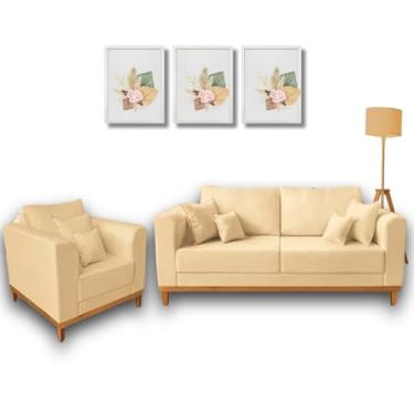 Imagem de Conjunto de Sofá Beny, 2 Peças, Sofá 1,80m e Poltrona, Base em Madeira (Bege)