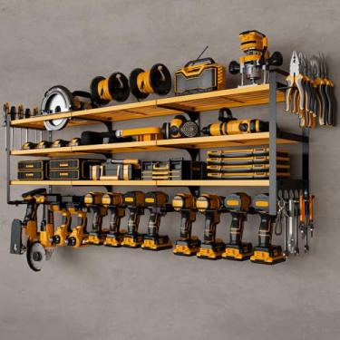 Imagem de NattyDot Suporte de parede grande organizador de ferramentas elétricas, suporte de 15 brocas para garagem, oficina (amarelo)