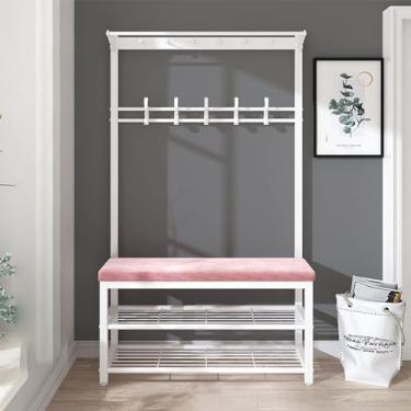 Imagem de Cabideiro Banco de sapato com banco de sapatos para entrada moderno banco industrial hall árvore, banco de armazenamento de entrada, sapateira ajustável para dormitório, corredor de apartamentos